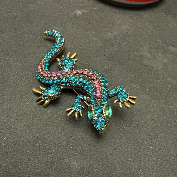 Colorful Jeweled Lizard Brooch Or Pendent - Picture 3 of 7
